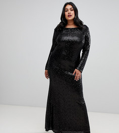 Черное платье макси с длинными рукавами и пайетками Outrageous Fortune Plus - Черный