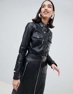 Черная кожаная рубашка River Island - Черный