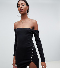 Черное облегающее платье на кнопках с открытыми плечами Missguided Tall - Черный