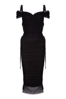 Черное платье из драпированной сетки Dolce & Gabbana