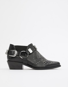 Кожаные ботинки премиум в стиле вестерн с заклепками ASOS DESIGN Memphis - Черный
