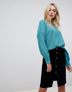 Фактурный джемпер с высоким воротом и оборкой QED London - Зеленый