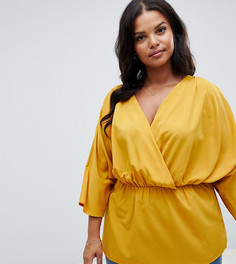 Топ с запахом и сборками на рукавах ASOS DESIGN Curve - Черный
