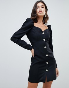 Платье мини с открытыми плечами и черепаховыми пуговицами ASOS DESIGN - Черный