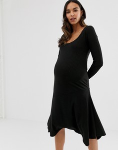 Платье миди с овальным вырезом и асимметричной юбкой ASOS DESIGN Maternity - Черный