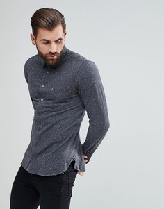 Серая облегающая фактурная рубашка в крапинку BOSS - Серый