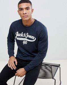Свитшот с круглым вырезом и логотипом Jack & Jones - Темно-синий