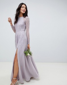 Платье макси с длинными рукавами и пайетками ASOS DESIGN Bridesmaid - Серый