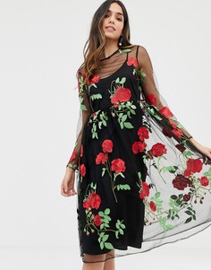 Свободное платье миди с вышивкой ASOS DESIGN premium - Мульти