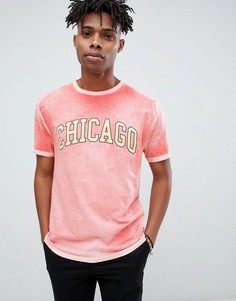 Свободная выбеленная футболка с принтом Chicago ASOS DESIGN - Красный