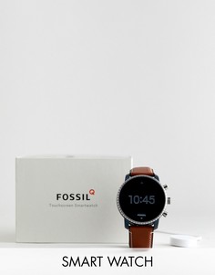 Смартчасы 45 мм с кожаным ремешком Fossil FTW4016 Q Explorist - Рыжий