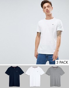 3 футболки белого/серого/темно-синего цвета с круглым вырезом и логотипом Hollister - Мульти