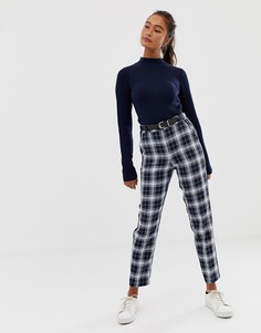 Темно-синие брюки-сигареты слим в клетку ASOS DESIGN - Мульти