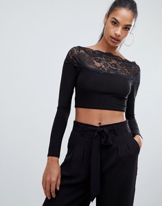 Черный кроп-топ с кружевом Boohoo - Черный
