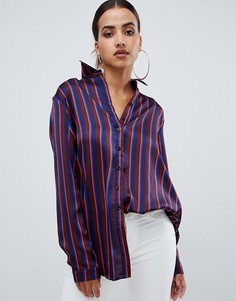 Атласная oversize-рубашка в полоску PrettyLittleThing - Синий