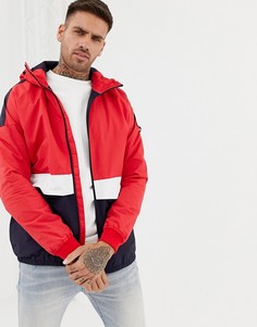 Красная куртка колор блок с капюшоном Pull&Bear - Красный