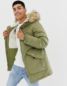 Парка цвета хаки с подкладкой из искусственного меха Pull&Bear - Зеленый