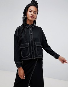 Черный oversize-топ в стиле милитари с контрастными строчками Monki - Черный