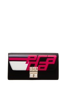 Кожаный клатч с принтом Prada