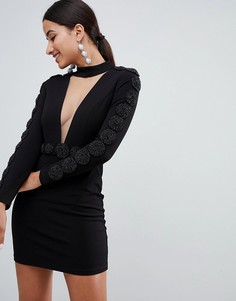 Декорированное платье мини с глубоким вырезом Forever Unique - Черный