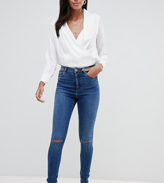 Темные джинсы скинни с завышенной талией и рваными коленями ASOS DESIGN Tall Ridley - Синий
