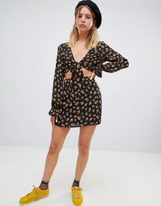 Мини-юбка от комплекта с цветочным принтом Wild Honey - Черный