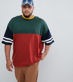 Бордовая удлиненная oversize-футболка колор блок в стиле ретро с рукавами до локтя ASOS DESIGN Plus - Красный