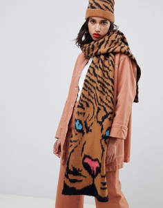 Вязаный шарф с тигром ASOS DESIGN - Коричневый