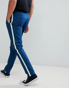 Синие облегающие брюки с отделкой лентой по бокам ASOS DESIGN - Синий
