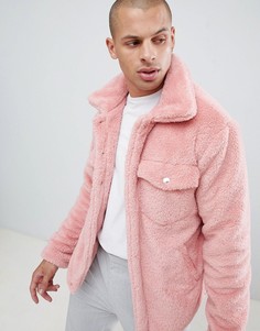Розовая куртка из искусственного меха boohooMAN - Розовый