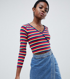 Полосатый лонгслив в рубчик с запахом ASOS DESIGN Petite - Мульти
