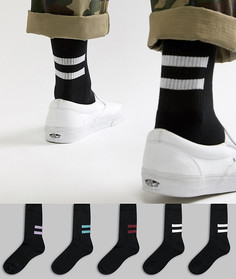 5 пар черных спортивных носков с полосками ASOS DESIGN - Черный