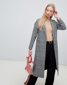 Длинное пальто в клетку New Look - Черный