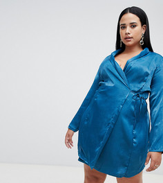Атласное платье с запахом и завязкой сбоку Missguided Plus - Зеленый
