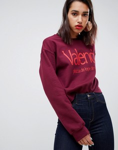 Бордовый свитшот с надписью valencia и необработанным краем River Island - Мульти