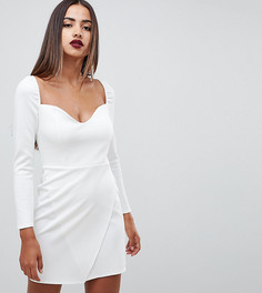 Платье мини с длинными рукавами и запахом ASOS DESIGN - Белый