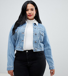 Синяя выбеленная джинсовая куртка с воротником борг ASOS DESIGN Curve - Синий