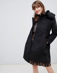 Двубортное пальто с подкладкой из искусственного меха Darling - Черный