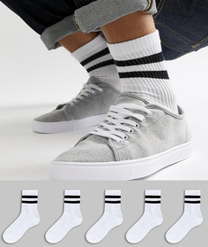 5 пар белых спортивных носков с полосками ASOS DESIGN - Белый