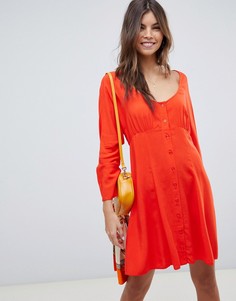 Приталенное платье на пуговицах с длинными рукавами ASOS DESIGN - Красный