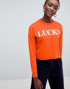 Укороченный свитшот со слоганом New Look - Оранжевый