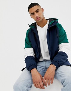 Утепленная куртка колор блок с капюшоном Bershka - Синий