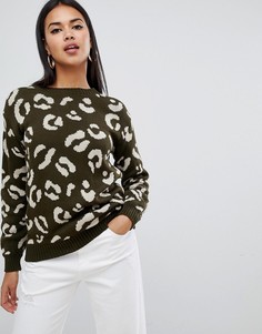 Джемпер цвета хаки с леопардовым узором Boohoo - Зеленый