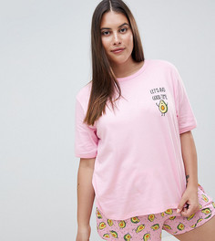 Пижамный комплект из футболки с надписью Lets Avo A Good Time и шорт ASOS DESIGN Curve - Розовый