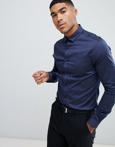 Темно-синяя сатиновая рубашка скинни ASOS DESIGN - Темно-синий