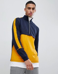 ASOS DESIGN sweatshirt with half zip and woven panel - Темно-синий