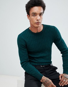 Обтягивающий джемпер с круглым вырезом и узором косичка Gianni Feraud Premium - Зеленый