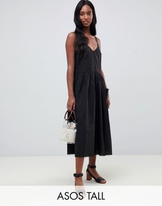 Свободное платье миди на бретельках ASOS DESIGN Tall - Черный