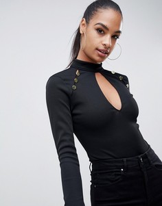 Боди с длинными рукавами с вырезами и отделкой ASOS DESIGN - Черный
