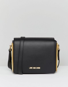 Клатч с металлическим логотипом и длинным ремешком Love Moschino - Черный